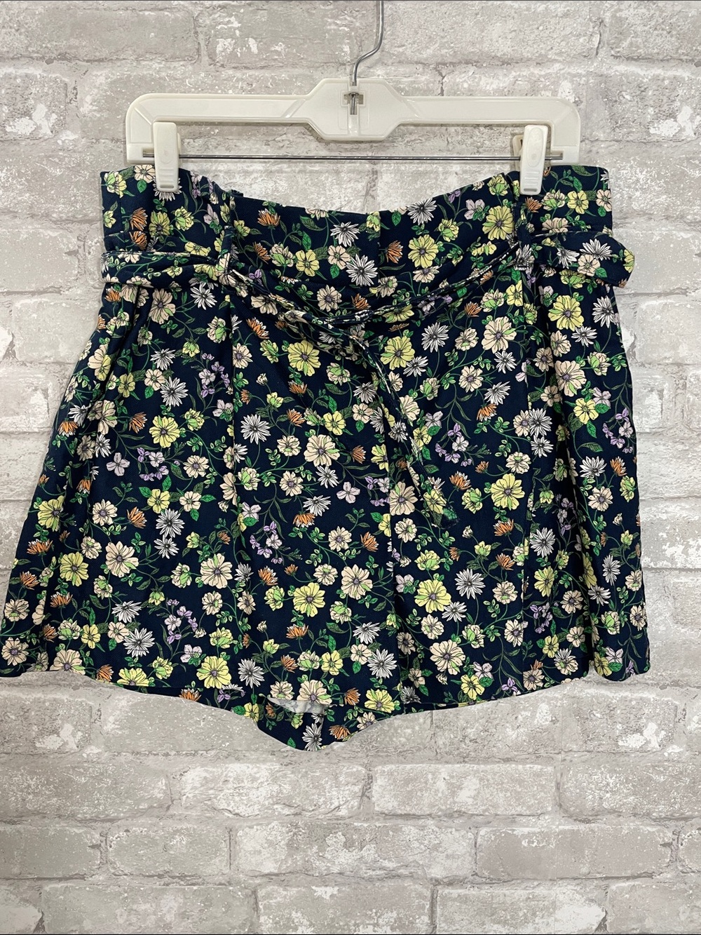 LOFT Navy Floral Paperbag Waist High-Rise Shorts